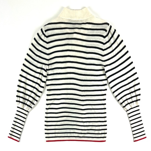 BCBGMAXAZRIA Cinch Sleeve Stripe Tie-Neck Pullover Sweater - Picture 6 of 11